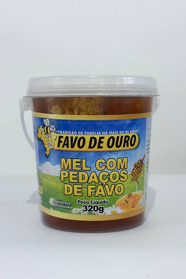 Comprar Baldinho de Mel com Pedaços de Favo - 320g - Apiário Favo de Ouro